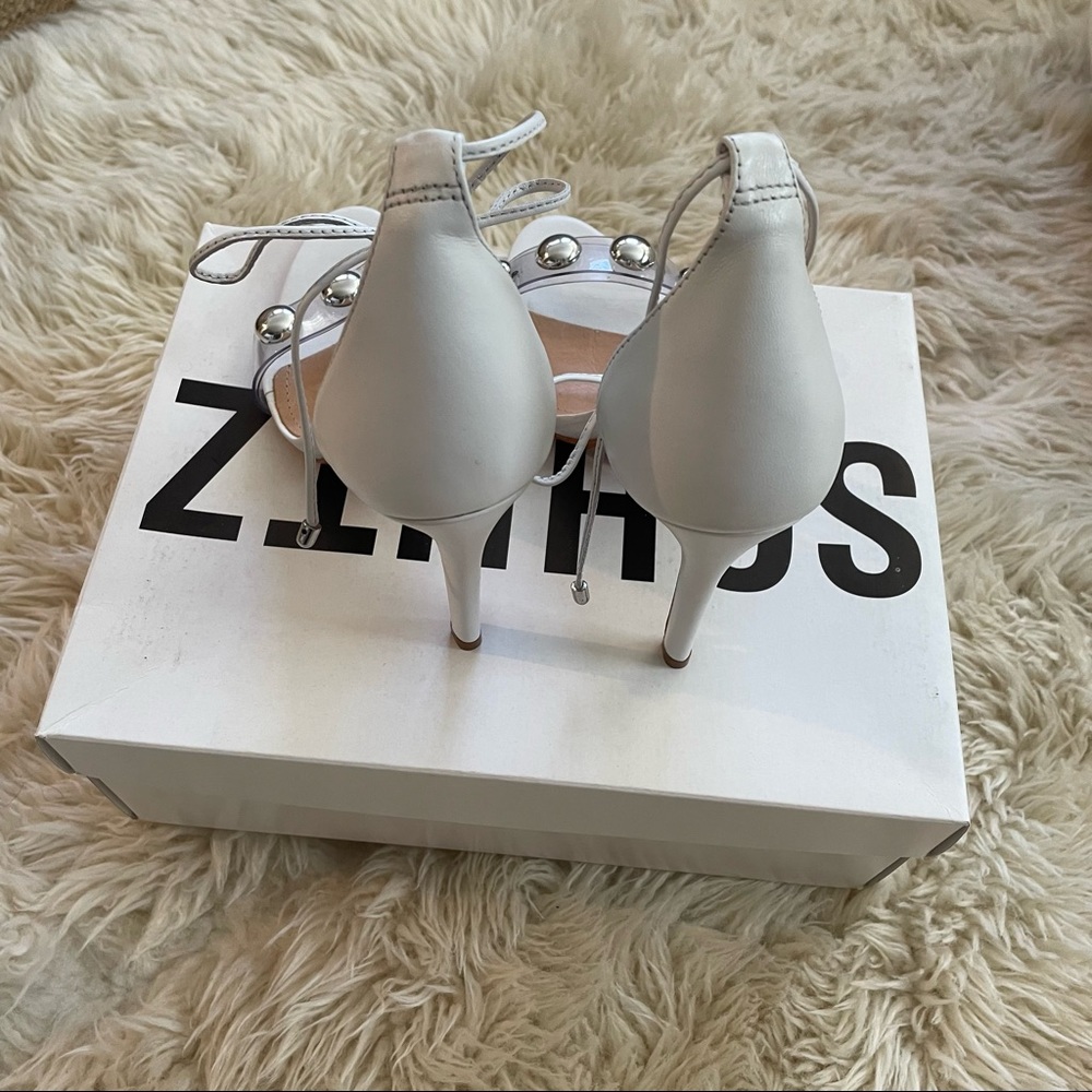 SCHUTZ ✨exclusive✨ white heels with metal balls on toes. size 8 - Picture 7 of 12